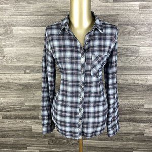 MAURICES Button Down Long Sleeve PinkGrey Plaid Casual Shirt Women's Size Small